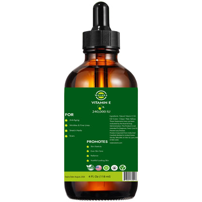 WALARA Vitamin E Oil 100% Pure 240,000 IU (4oz) | Natural, Non-GMO, for Skin, Hair, Premium Vitamin E Oil is 100% Pure & Natural