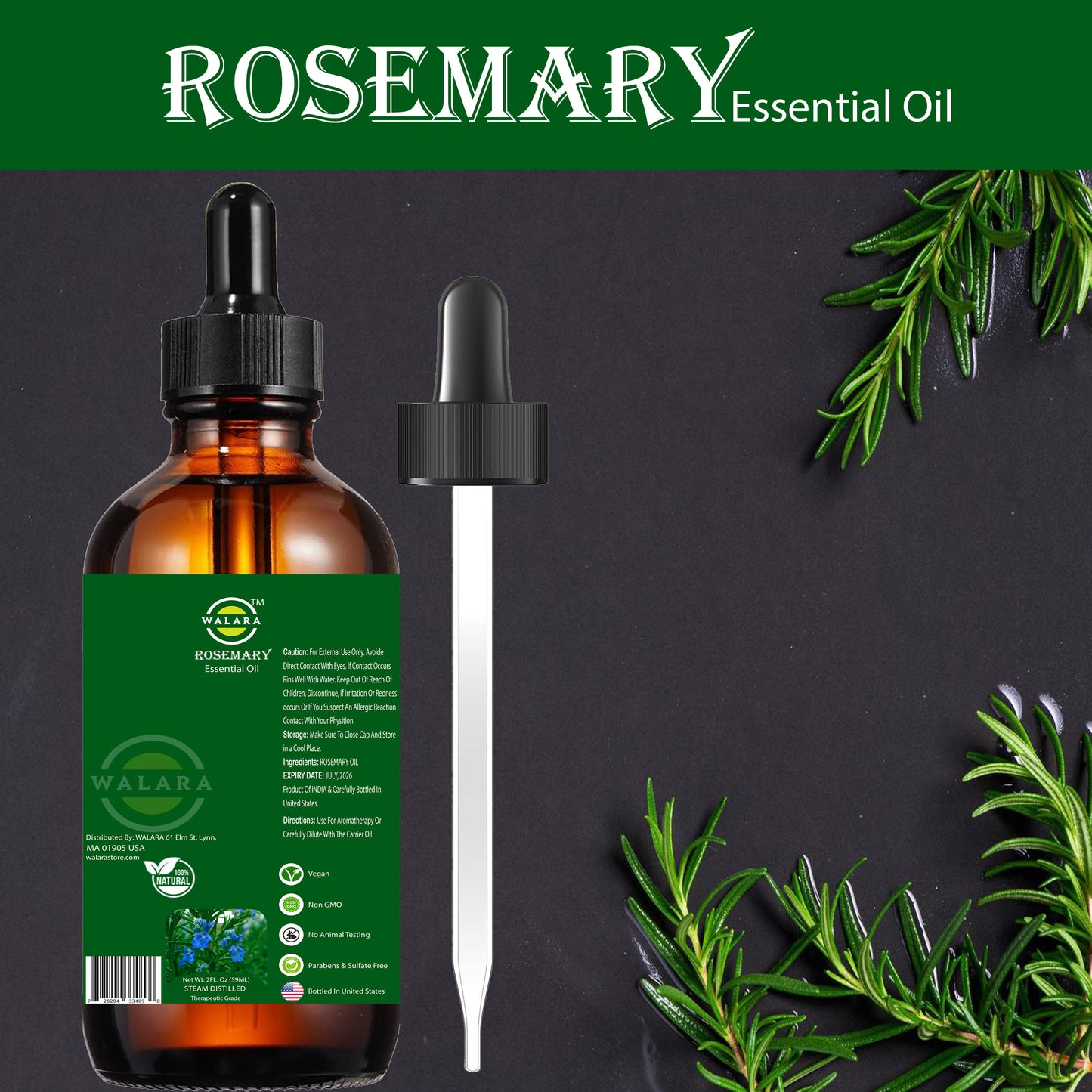 Rosemary Oil for Hair Growth – Nourishes Split Ends, Hydrates Dry Scalp, Strengthens Hair | Suitable for All Hair Types , 2 OZ