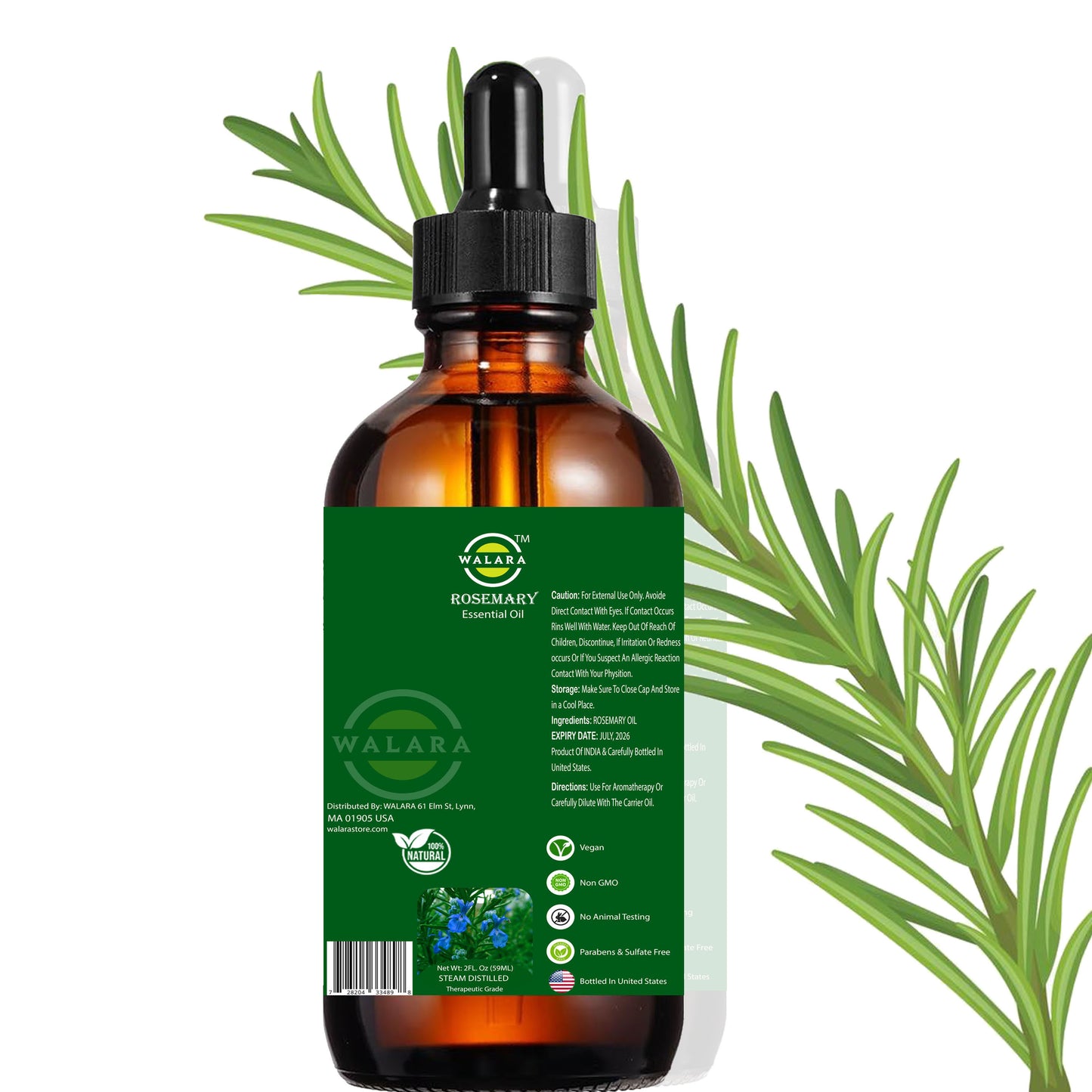 Rosemary Oil for Hair Growth – Nourishes Split Ends, Hydrates Dry Scalp, Strengthens Hair | Suitable for All Hair Types , 2 OZ