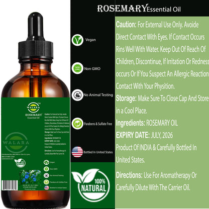 Rosemary Oil for Hair Growth – Nourishes Split Ends, Hydrates Dry Scalp, Strengthens Hair | Suitable for All Hair Types 4 Oz