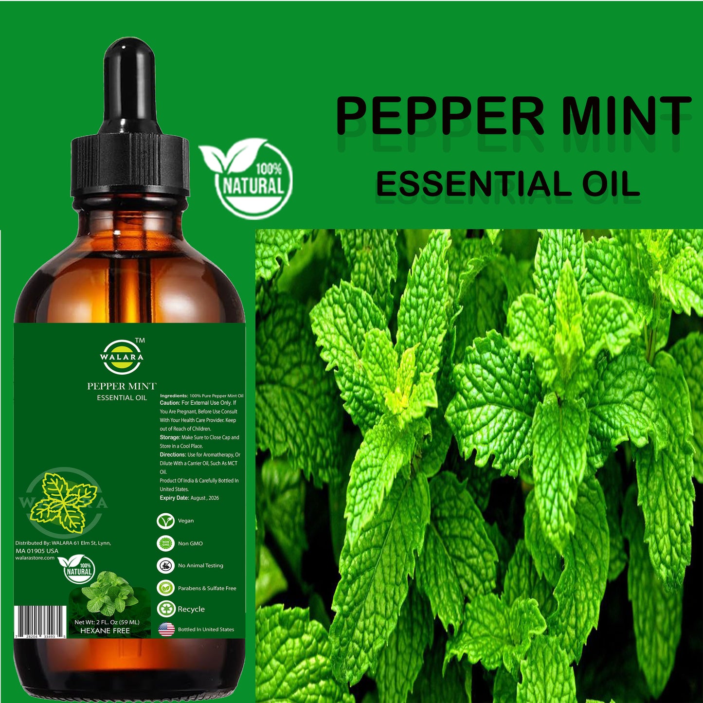 Peppermint Essential Oil - 16 fl oz | Natural Peppermint Oil for Diffuser, Skin Care, Hair, Scalp, and Body Massage