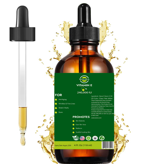 WALARA Vitamin E Oil 100% Pure 240,000 IU (4oz) | Natural, Non-GMO, for Skin, Hair, Premium Vitamin E Oil is 100% Pure & Natural